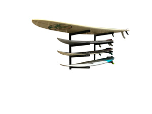 Wall mounted surfboard racks powder coated black to hold 4 surfboards or mal 